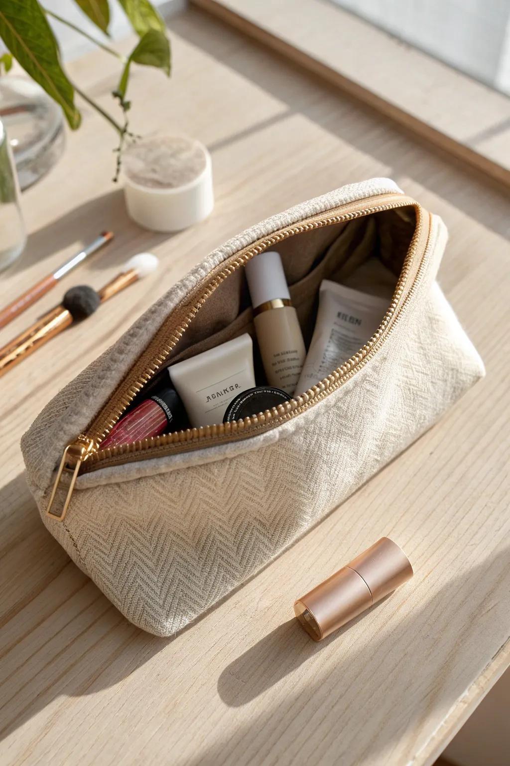 A chic daily makeup pouch—your five-minute face, neatly packed and ready to grab and go.