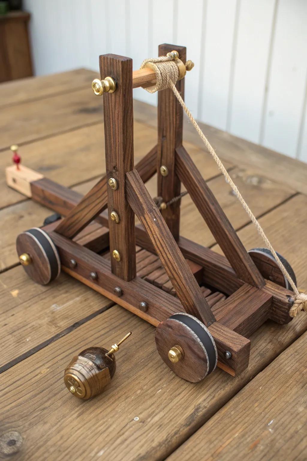 Master the perfect launch with this artisan-crafted adjustable angle marshmallow catapult.