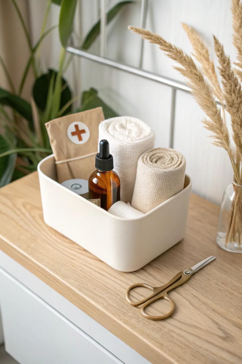 A lift-out first aid bin that keeps essentials neat, visible, and ready in seconds.