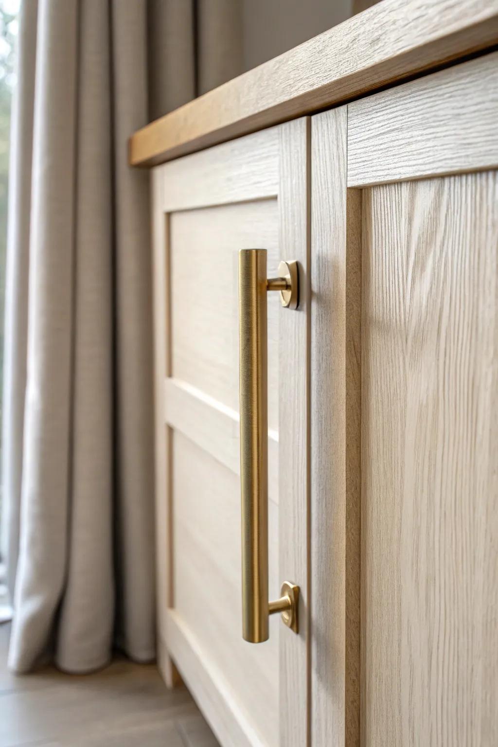 One matching brass pull can make your mobile home cabinetry look custom and cohesive.