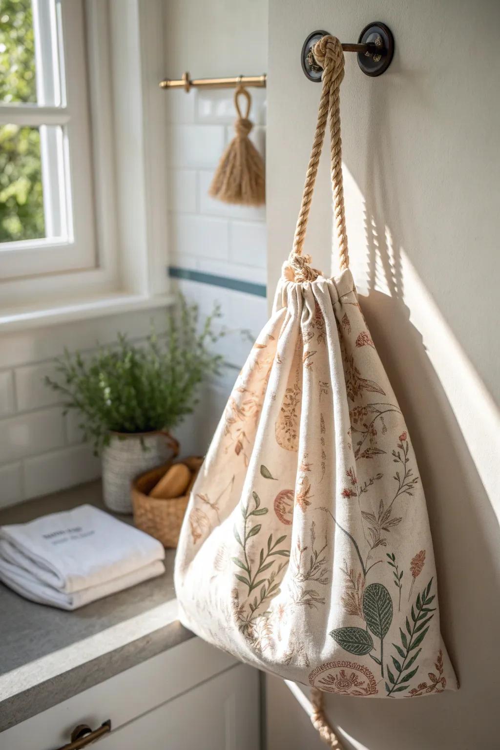 Enhance your kitchen's charm with a handcrafted fabric bag dispenser that blends minimalism with boho elegance.