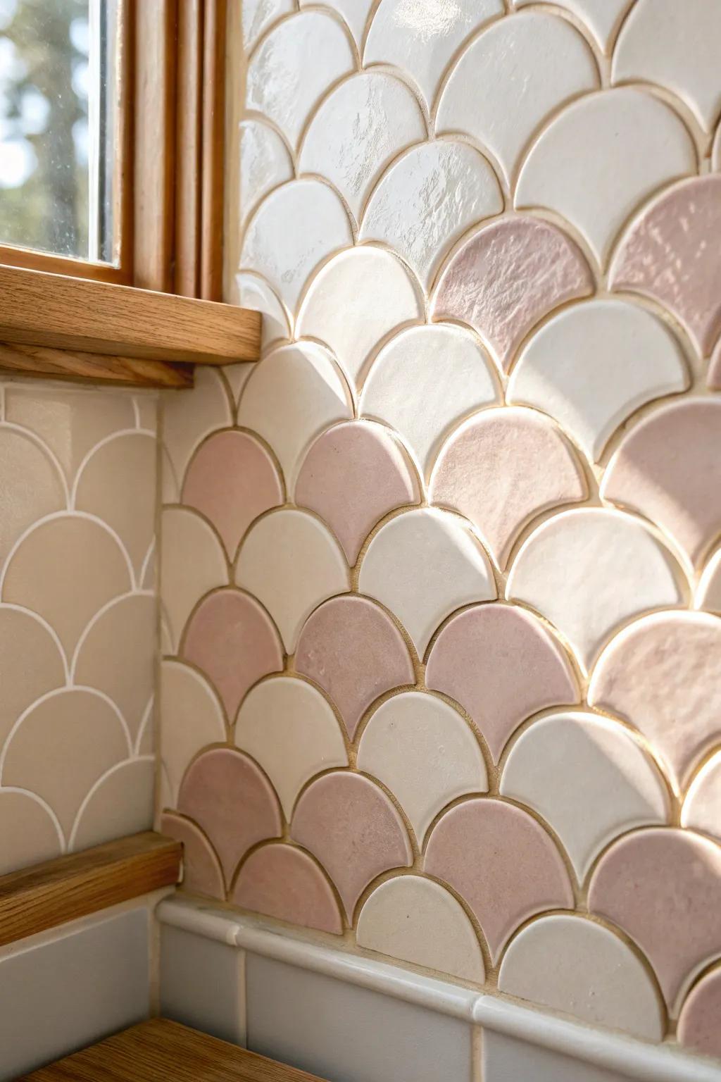 Scallop tile adds a playful fish-scale curve—perfect for a chic, tiny powder room.