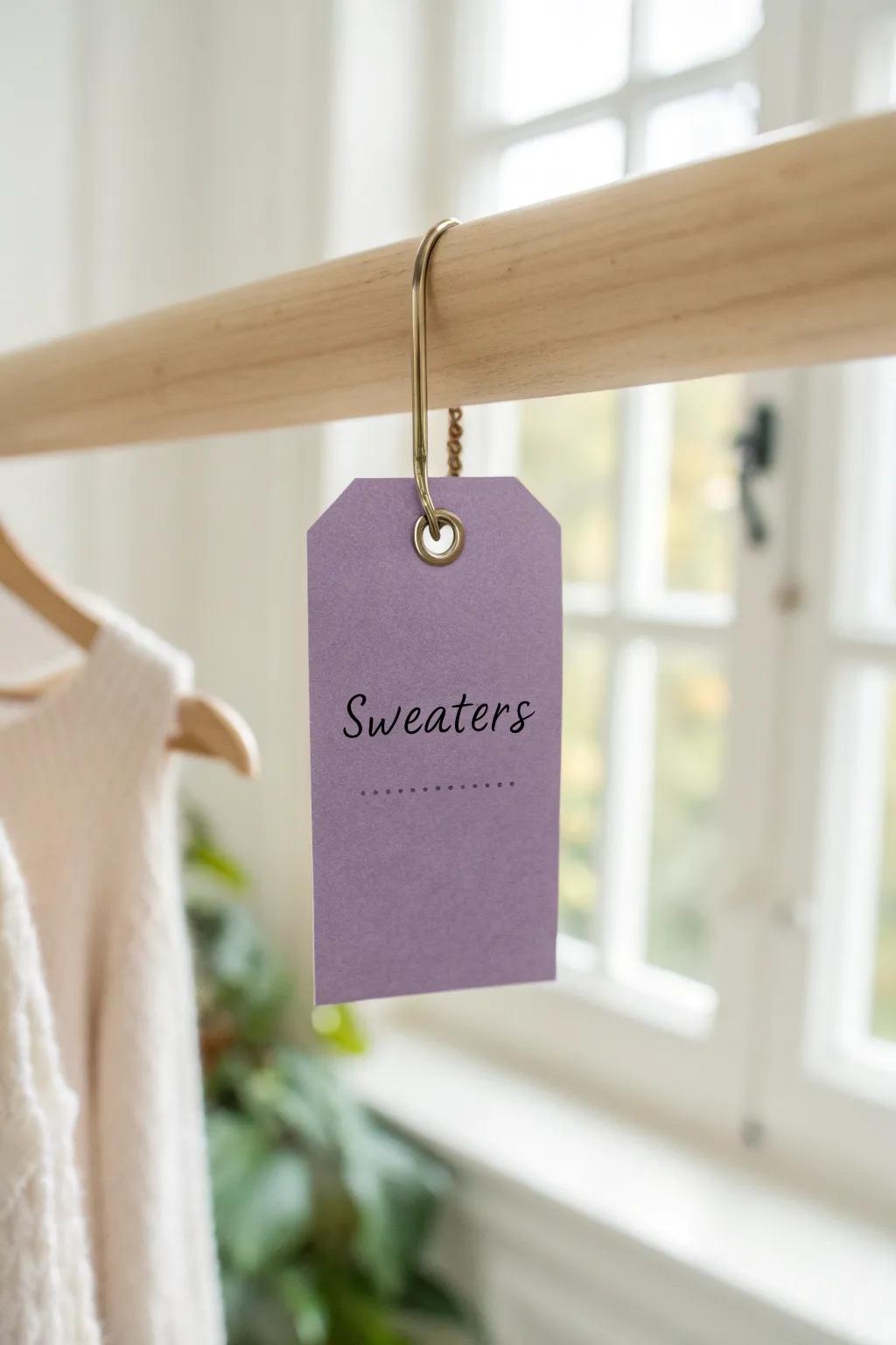 Turn your tiny dorm closet into calm zones—one lavender hang tag makes everything easy to find.