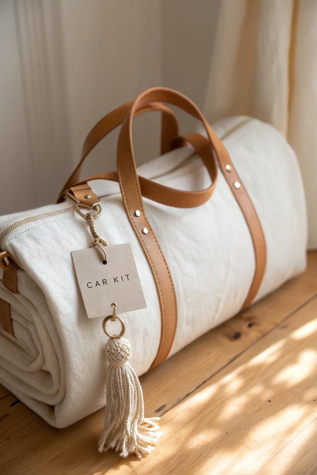 A chic car-ready tote kit—rolled, strapped, and always in the trunk for bag-free errands.