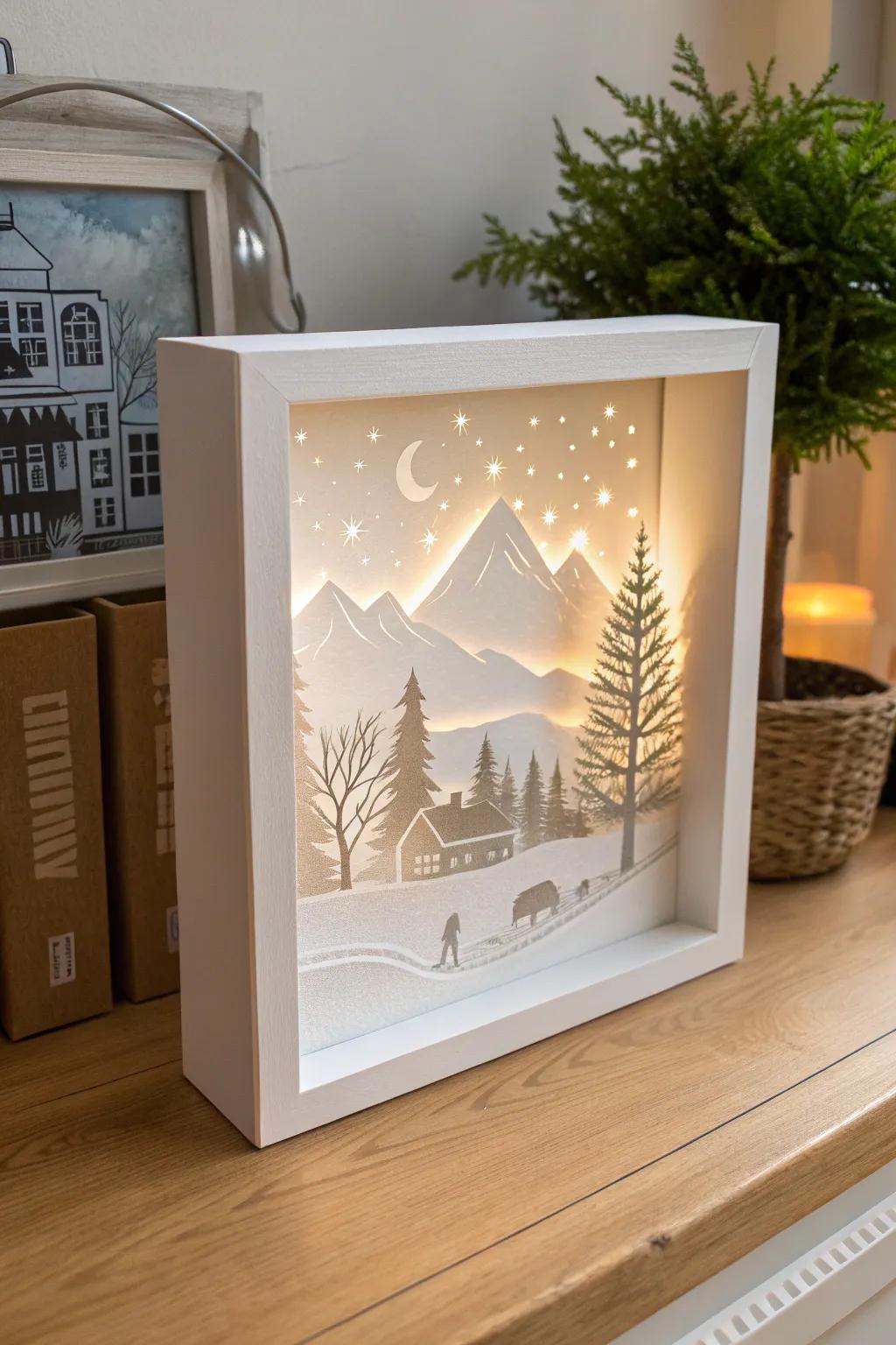 Layer a shoebox into a minimalist shadow-box landscape—simple paper cuts, stunning depth.