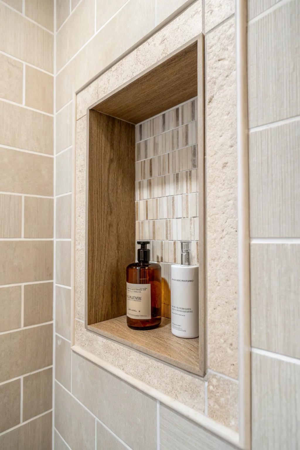 A chunky niche frame adds instant personality—bold, clean, and beautifully spa-like.