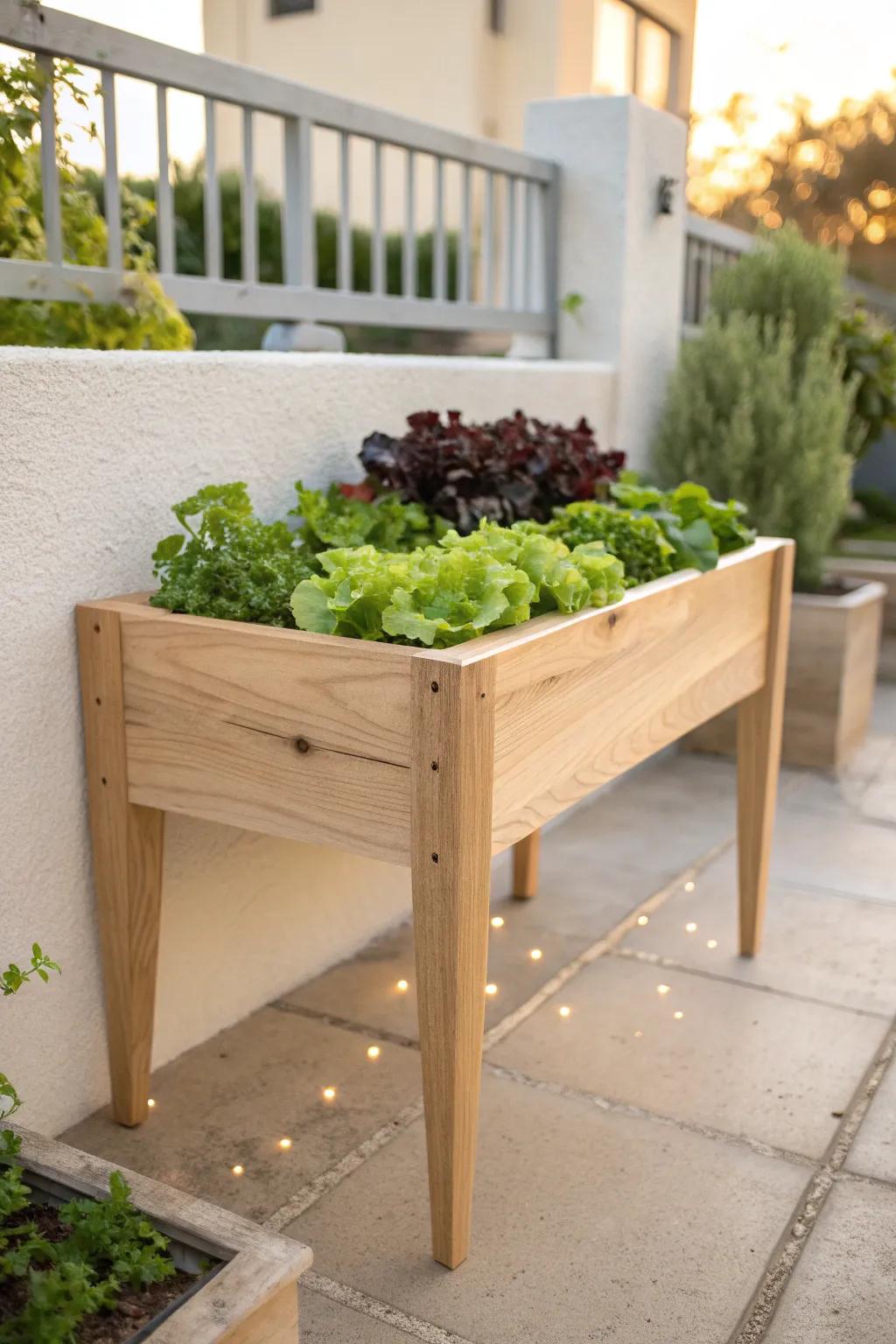 Waist-high salad planter: harvest fresh greens in seconds—no bending, just dinner-ready.