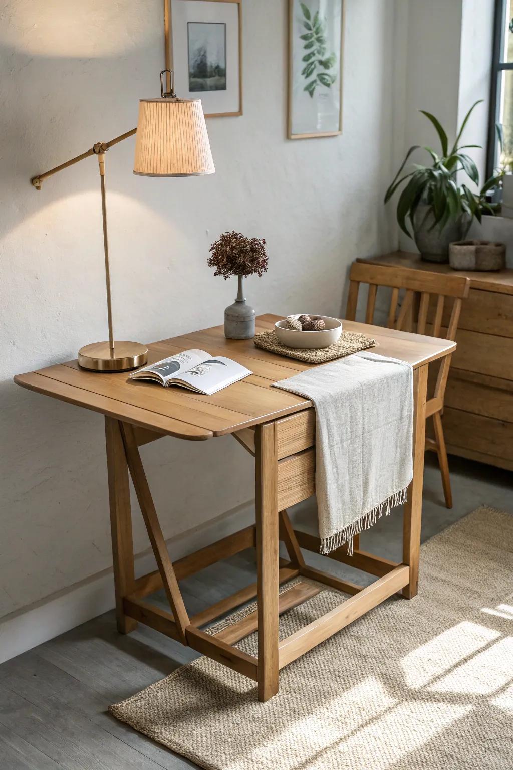 A space-saving drop-leaf table creates an instant craft or game spot—then folds away fast.