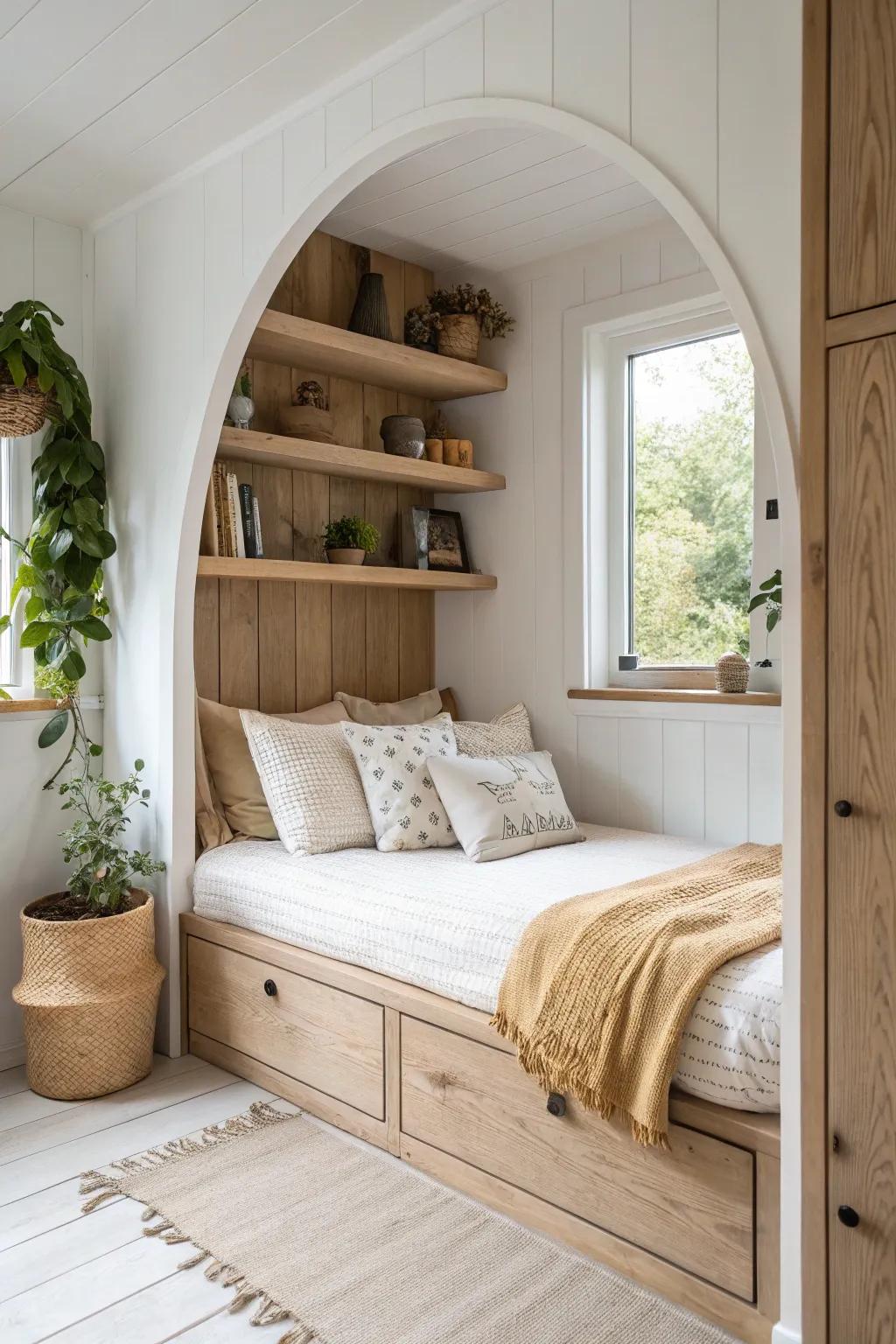 Turn that weird corner into a dreamy sleep alcove—bed-in-a-nook with shelves feels cozy.