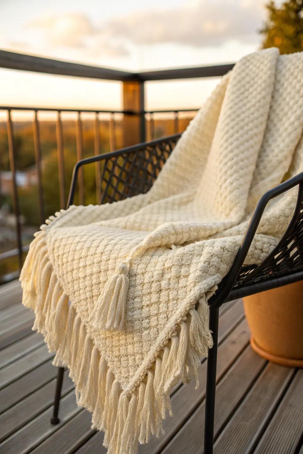 Drape a handwoven throw on your patio chair and let sunset chill feel softly boho.