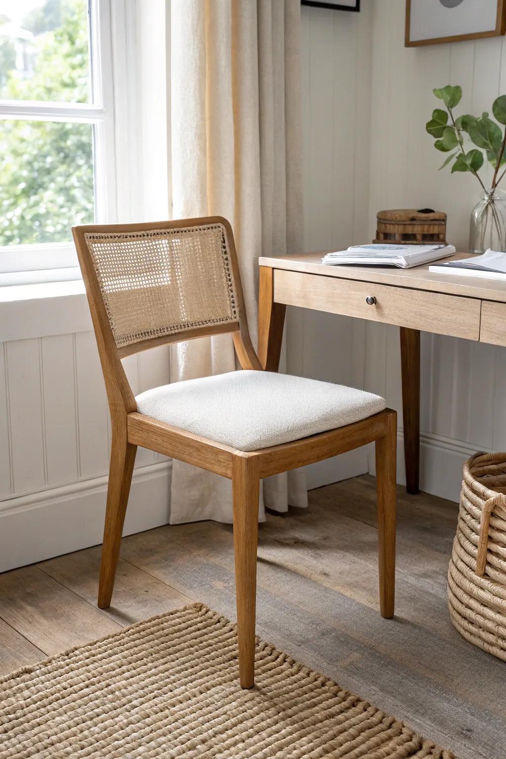 Armless + slim: the chair that slides fully under your corner desk for instant breathing room.