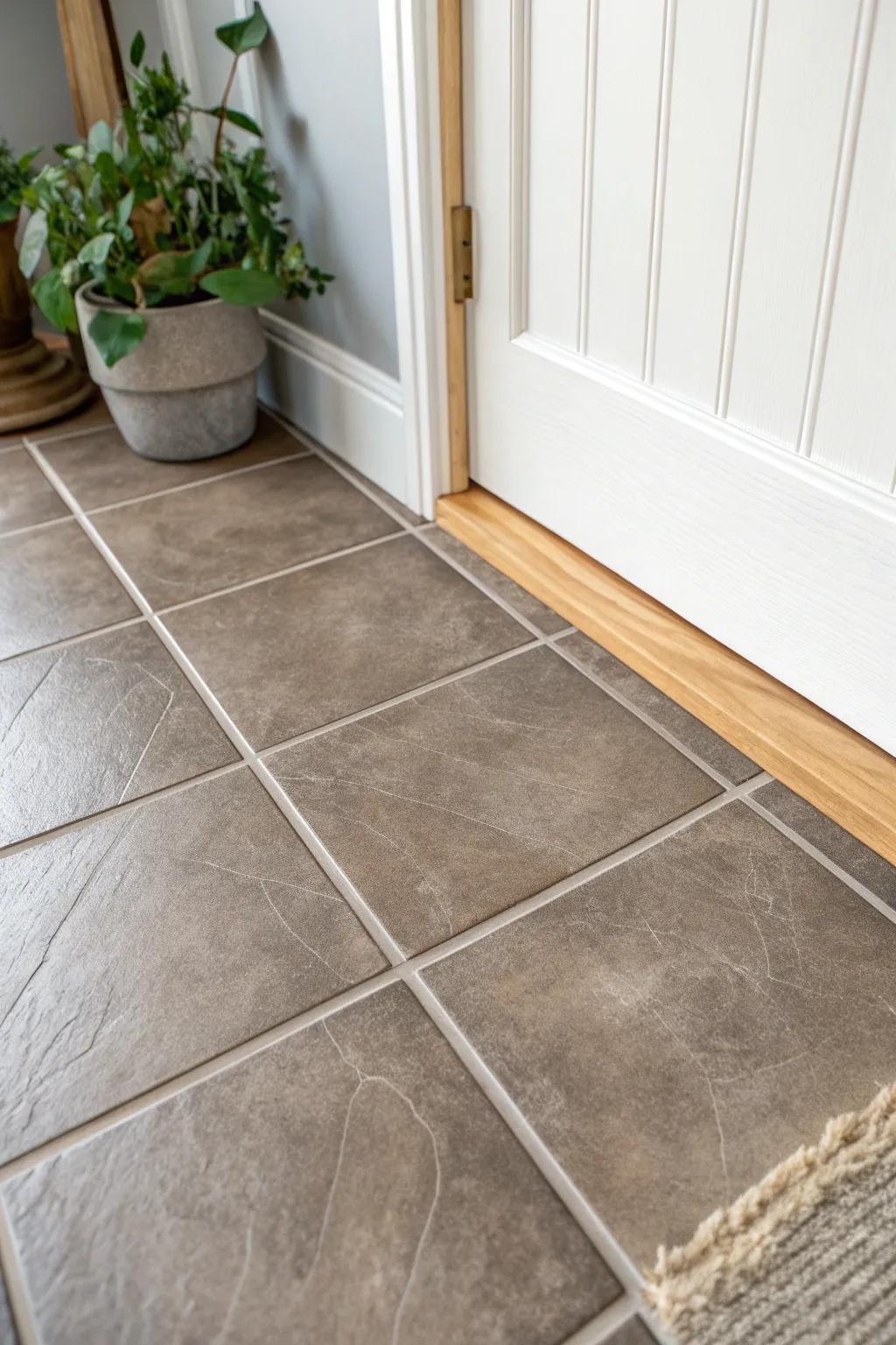 Medium-tone tiles + dark grout: the entryway combo that hides high-traffic mess beautifully.