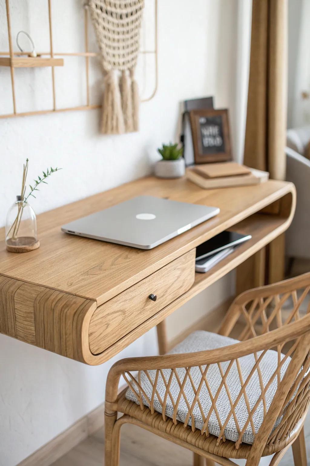 A slim floating desk adds a stylish, space-saving homework nook right in the family room.