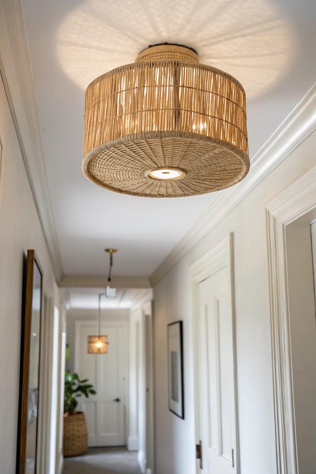 Swap in a flush statement ceiling light—big style impact without crowding a narrow hallway.
