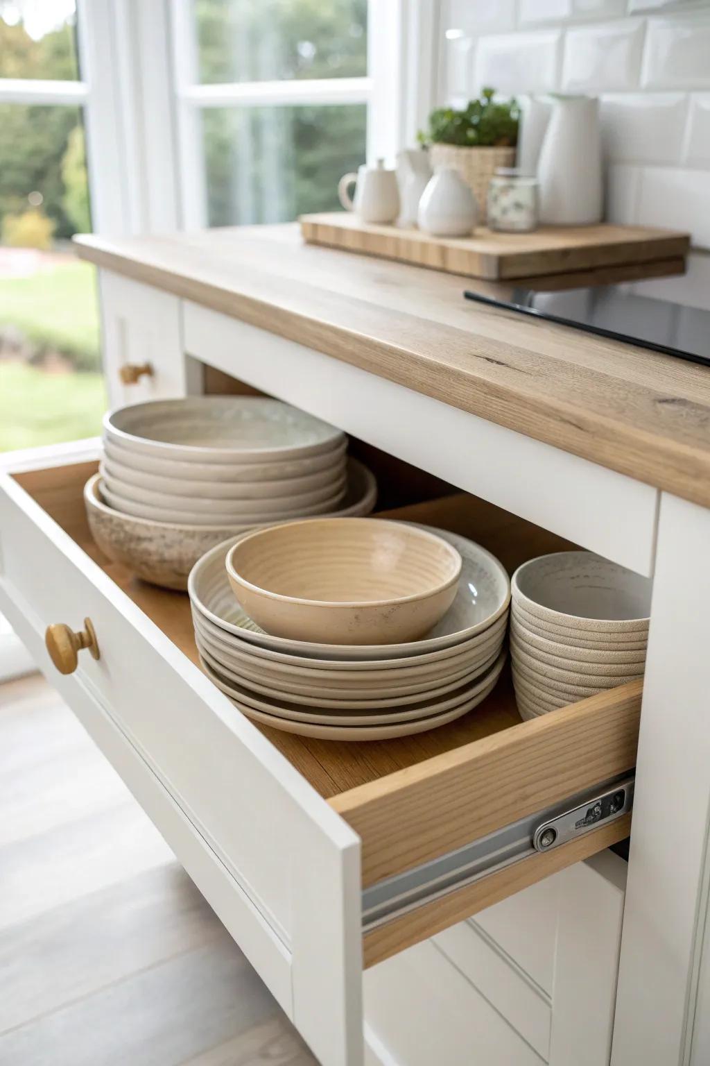 Pull-out shelves bring deep cabinets to you—no more losing pans in the dark back corners.