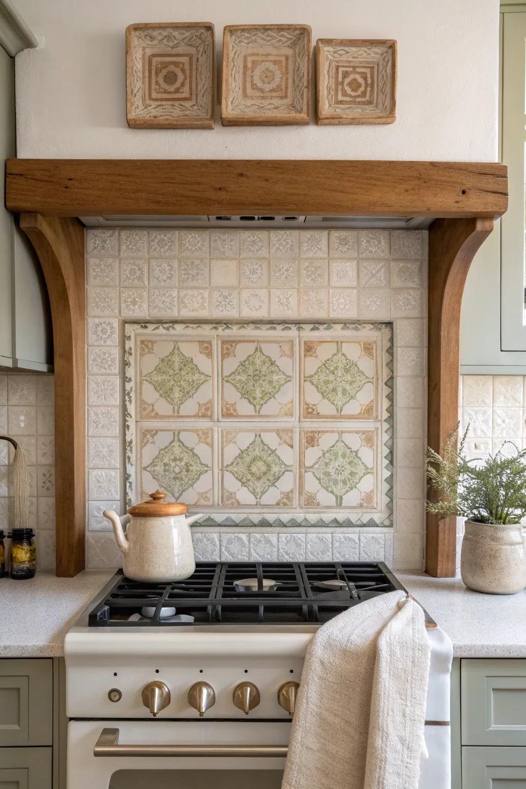 A picture-frame tile border turns a tiny stove backsplash into a chic, art-like focal point.