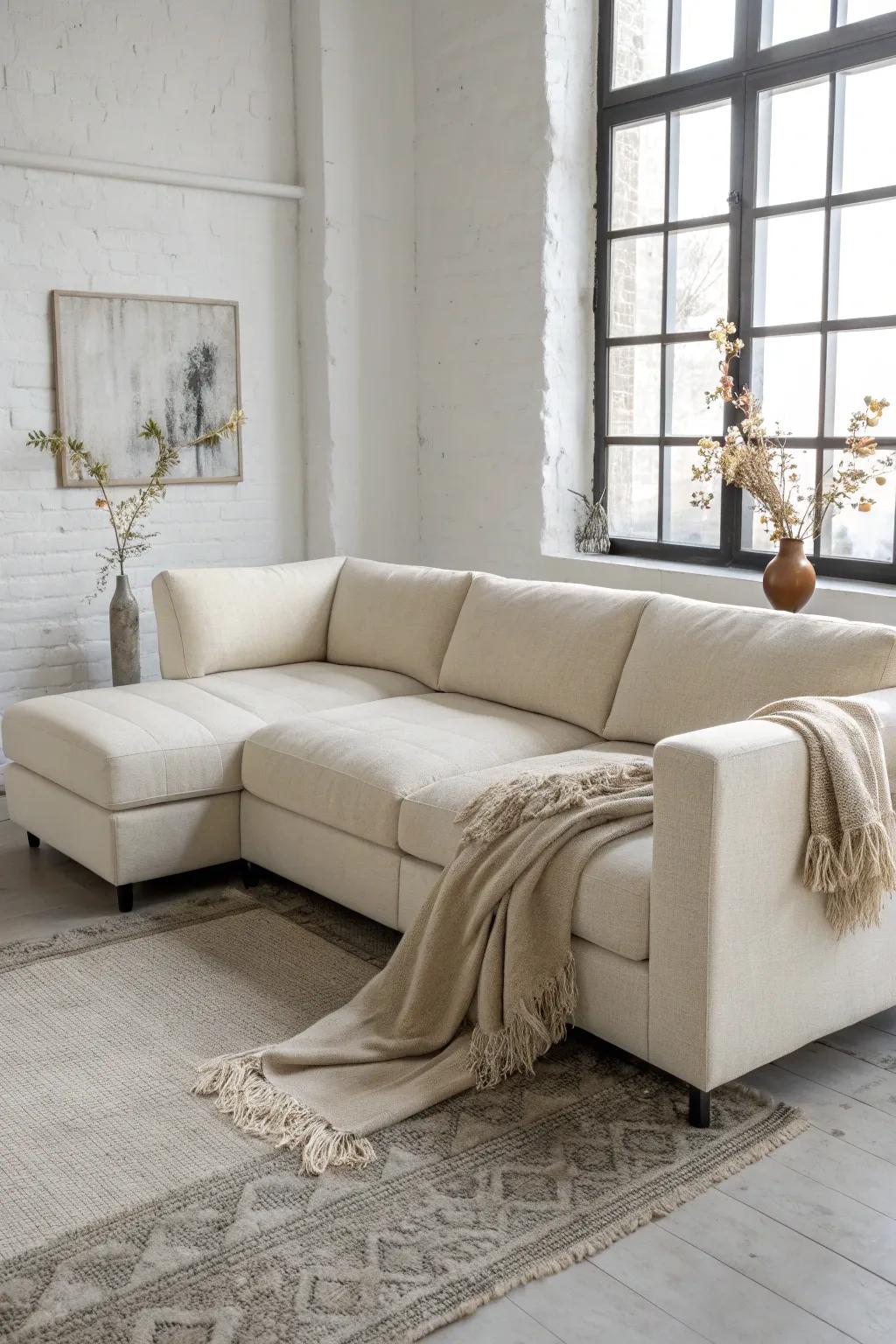 Modular big couch, small room win—rearrange for movie nights, guests, and easy deep cleans.