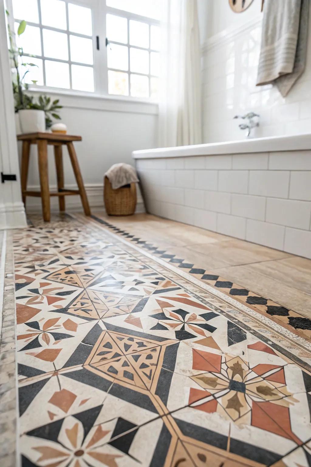 Let a bold handcrafted floor tile do the talking—instant style without crowding the room.