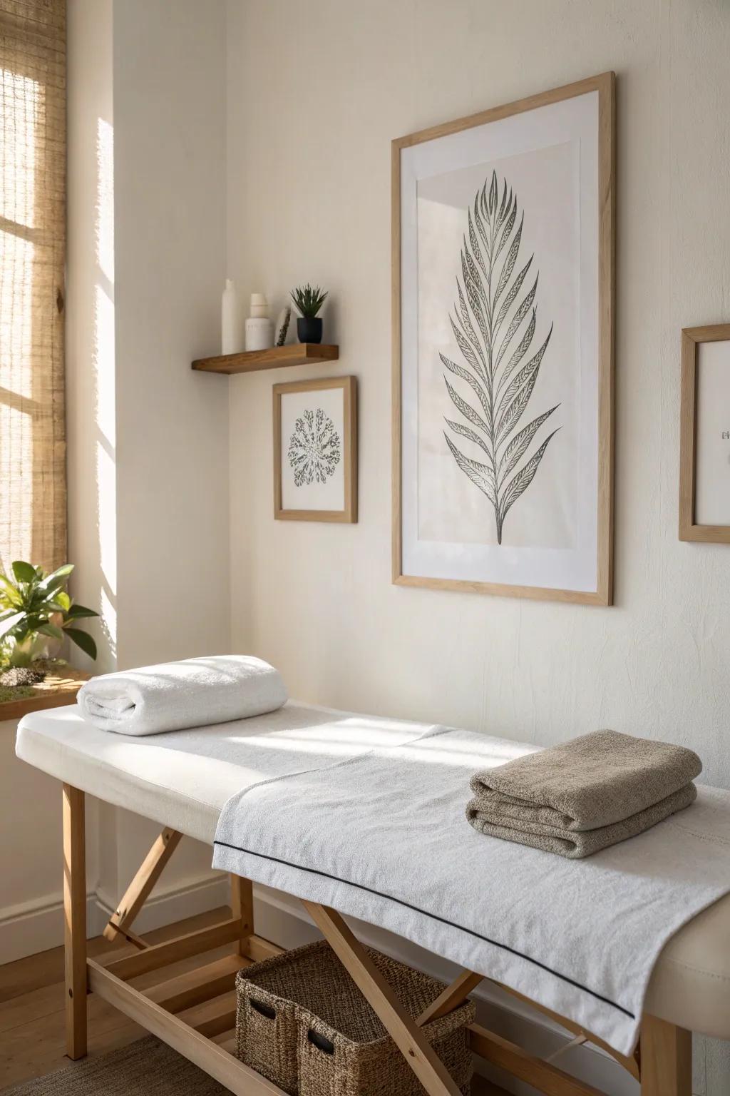 One simple wall print, soft light, and negative space—minimal decor that feels instantly calm.