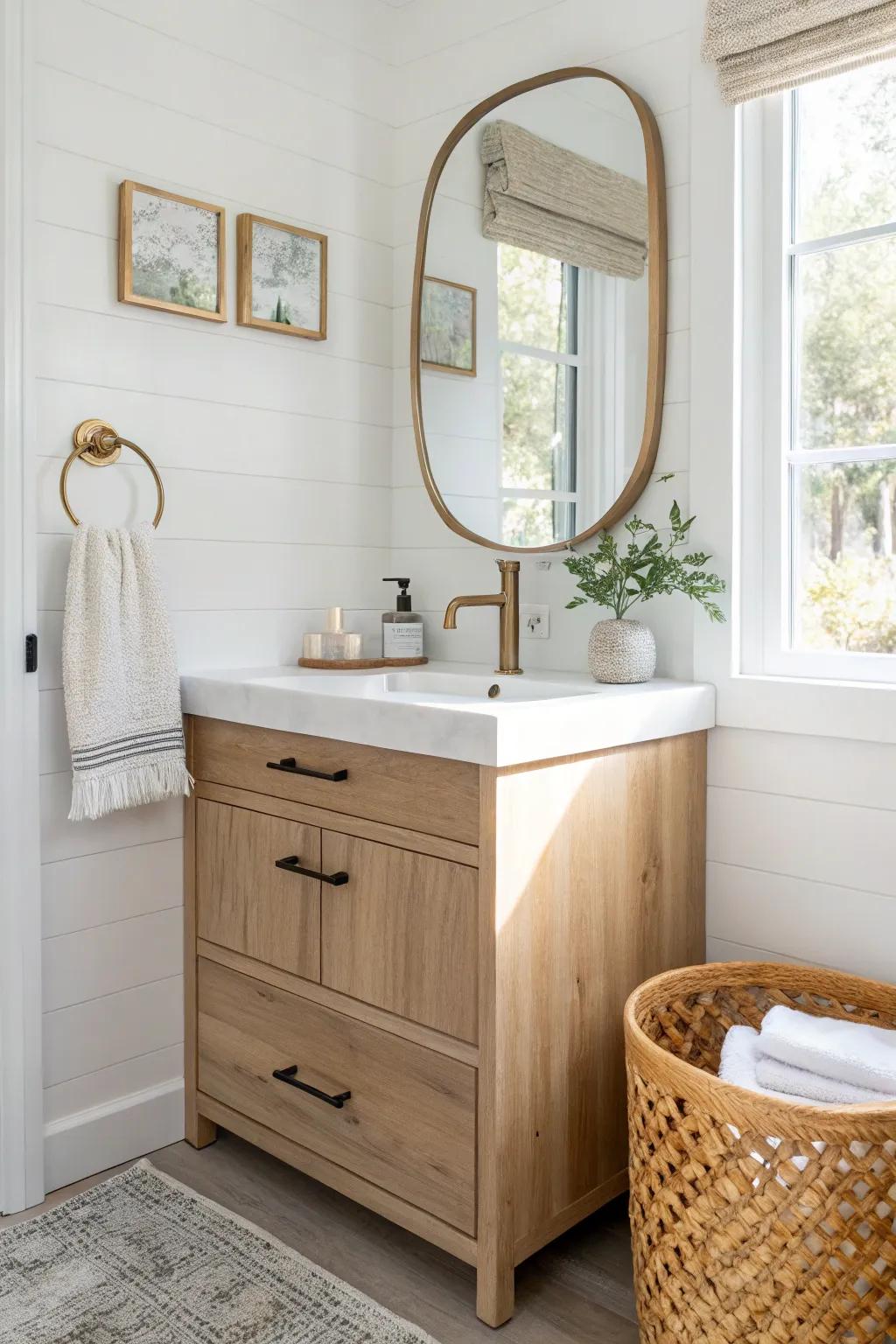 A space-saving corner vanity that opens up your tiny toilet room—minimal, warm, and chic.