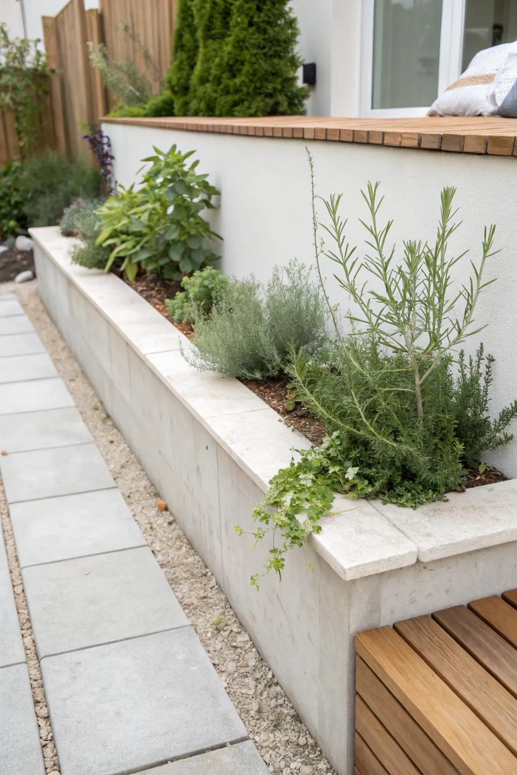 Built-in planter wall = lush greenery + extra seating, without stealing precious backyard space.