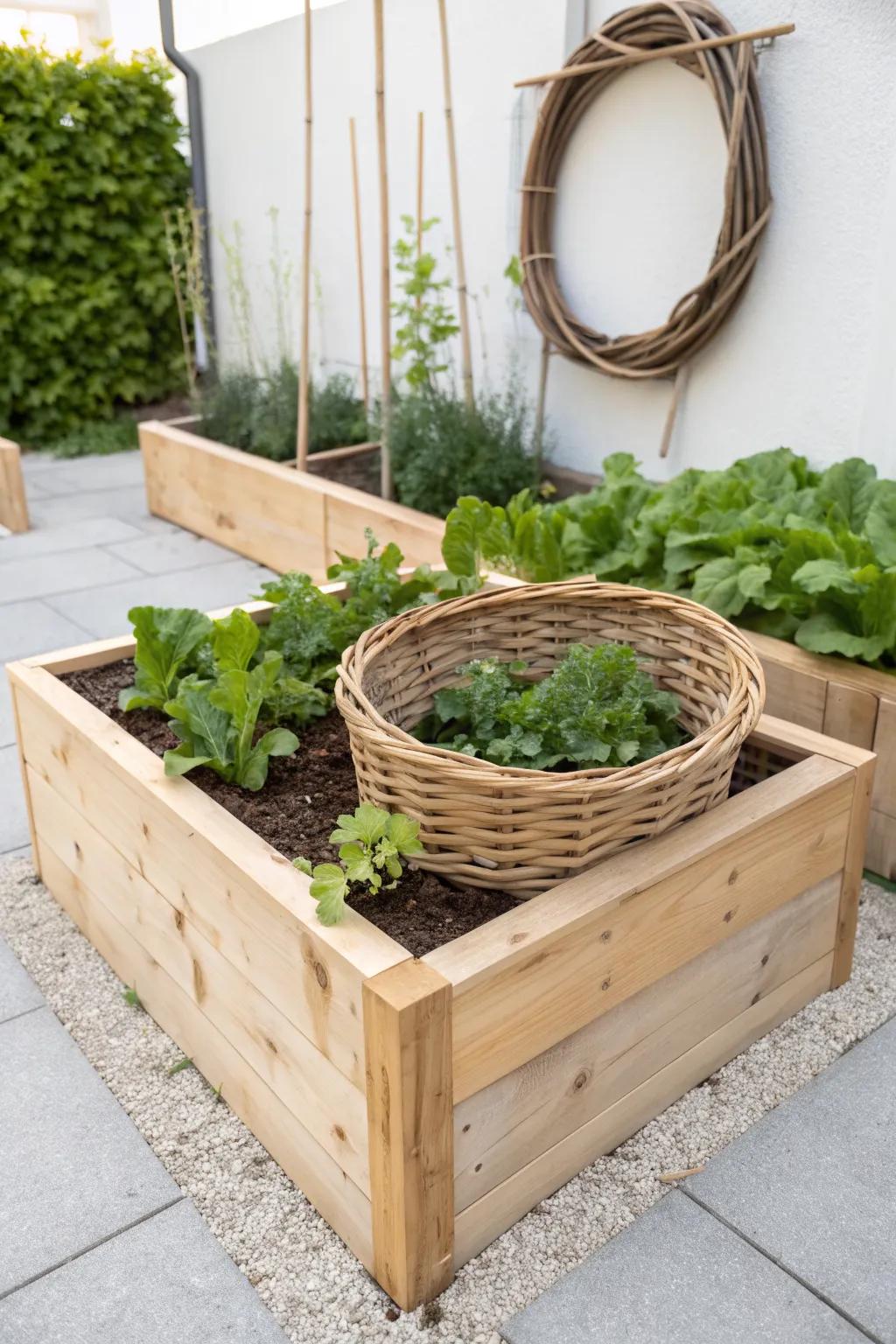 Keyhole veggie bed: more planting space, less path—perfect for tiny gardens and patios.