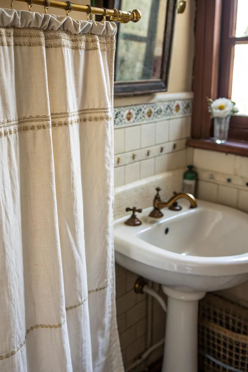 Swap a vanity door for a linen sink curtain—Victorian charm, more access, less bulk.