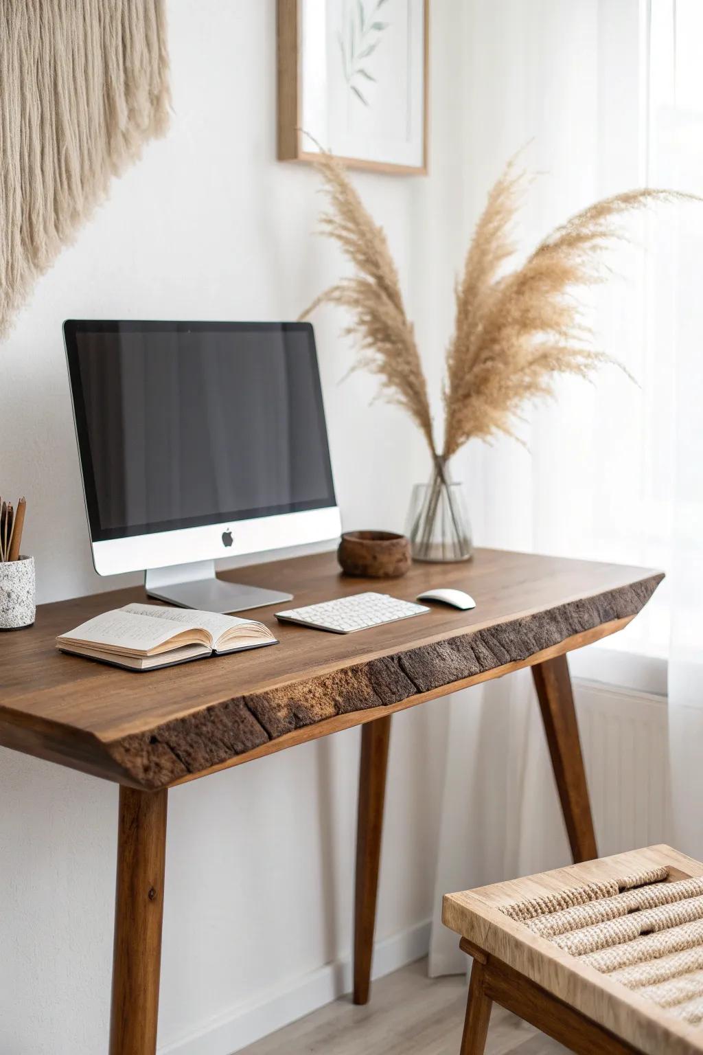 A petite live-edge slab desk riser that lifts your screen and frees space with calm style.