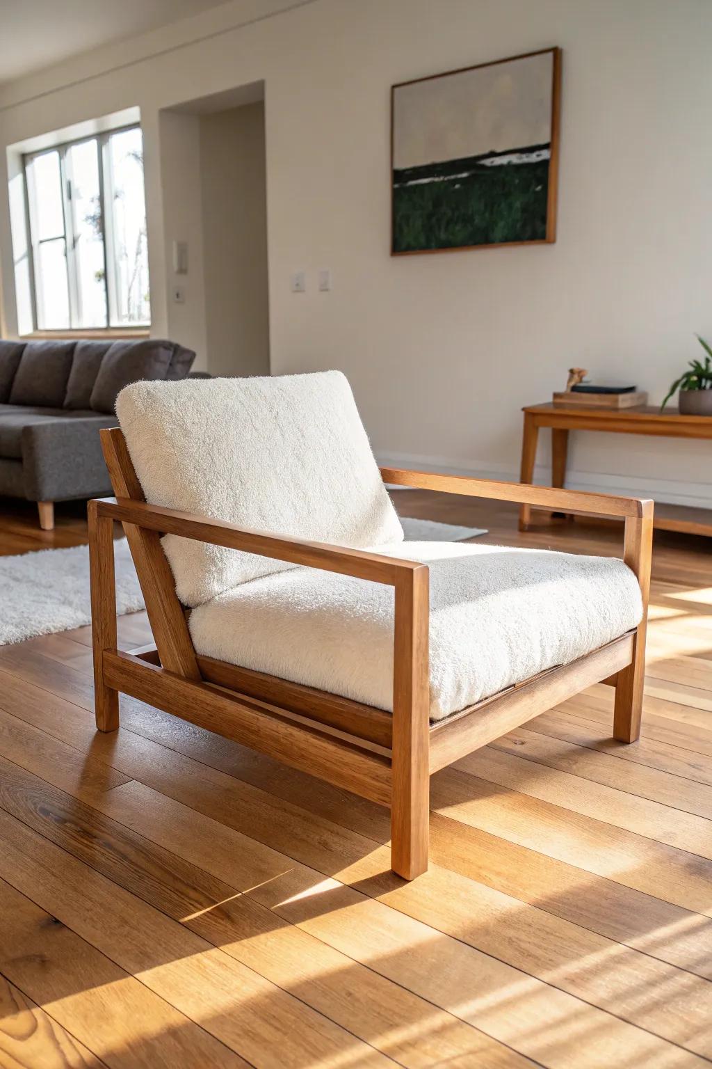 Float one cozy chair inward and keep the edges clear—instant square-room flow with ease.