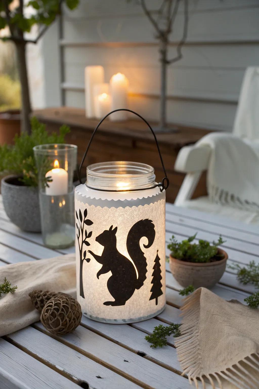Illuminate your evenings with whimsical squirrel silhouette lanterns, a perfect blend of Scandinavian simplicity and Boho charm.