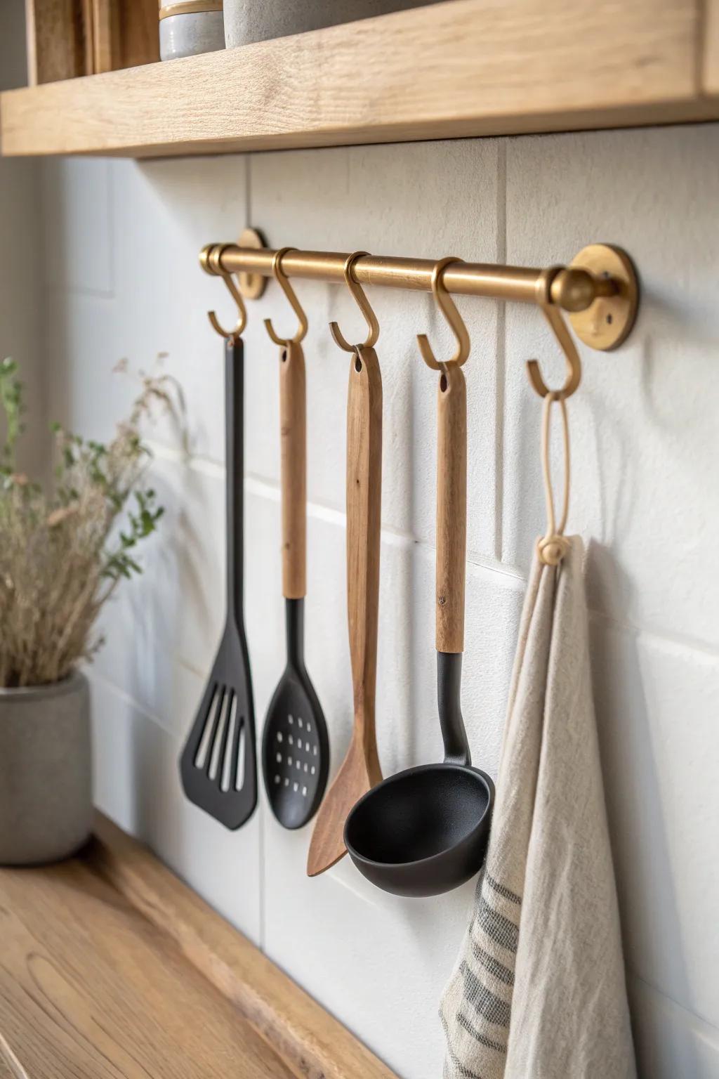 Clear your counters fast—hang everyday tools on a simple rail for instant studio space.