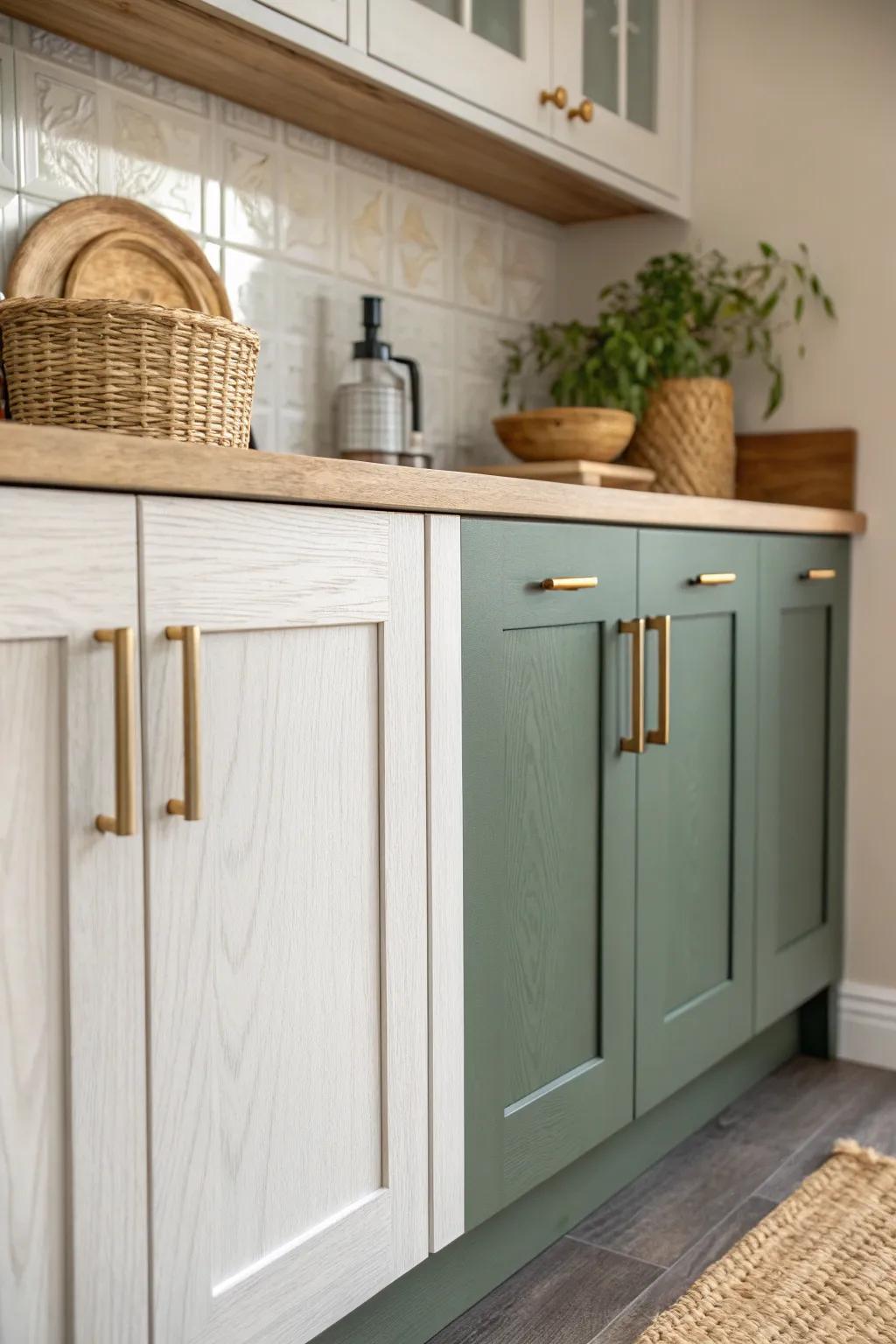 Two-tone cabinets: light uppers + deep lowers to make your studio kitchen feel taller.