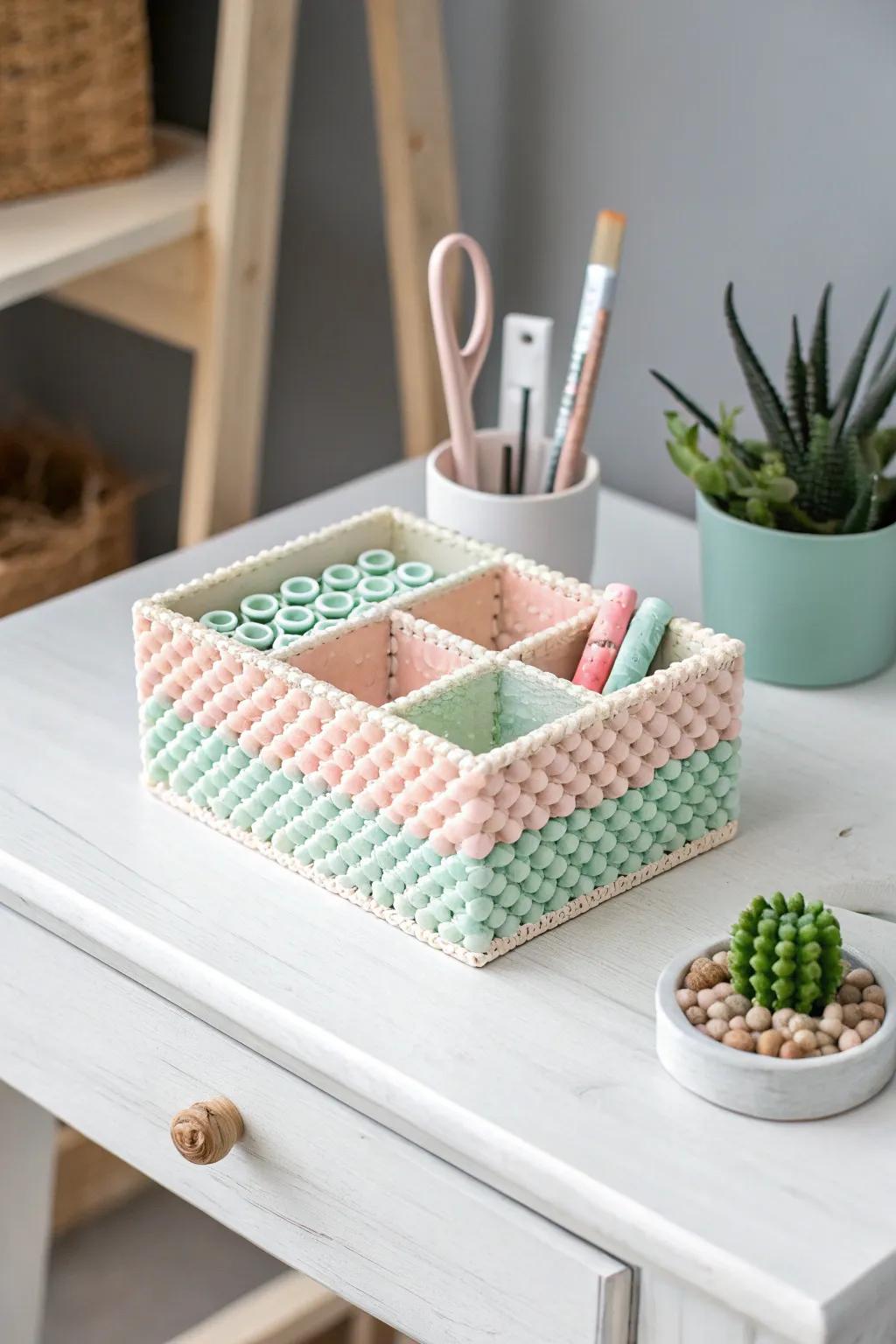 Keep your desk tidy with a touch of creativity! This Perler bead organizer blends simplicity and beauty seamlessly.