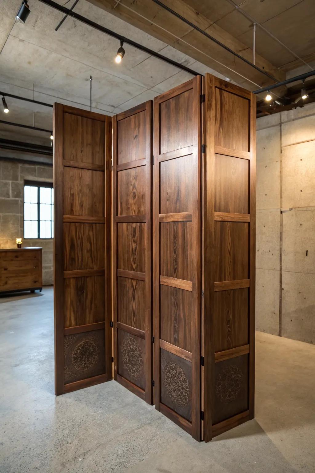 Transform any space with the rustic charm of folding wood panels.