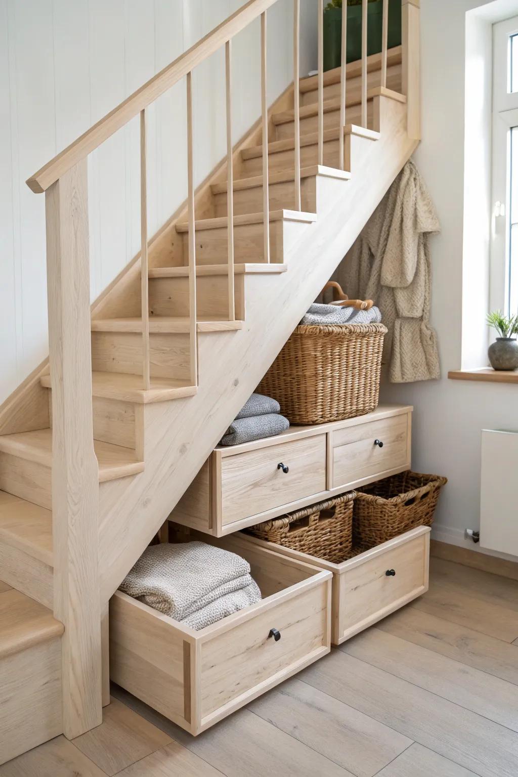Stair drawers and cubby steps turn tiny-home stairs into beautiful, hidden storage.
