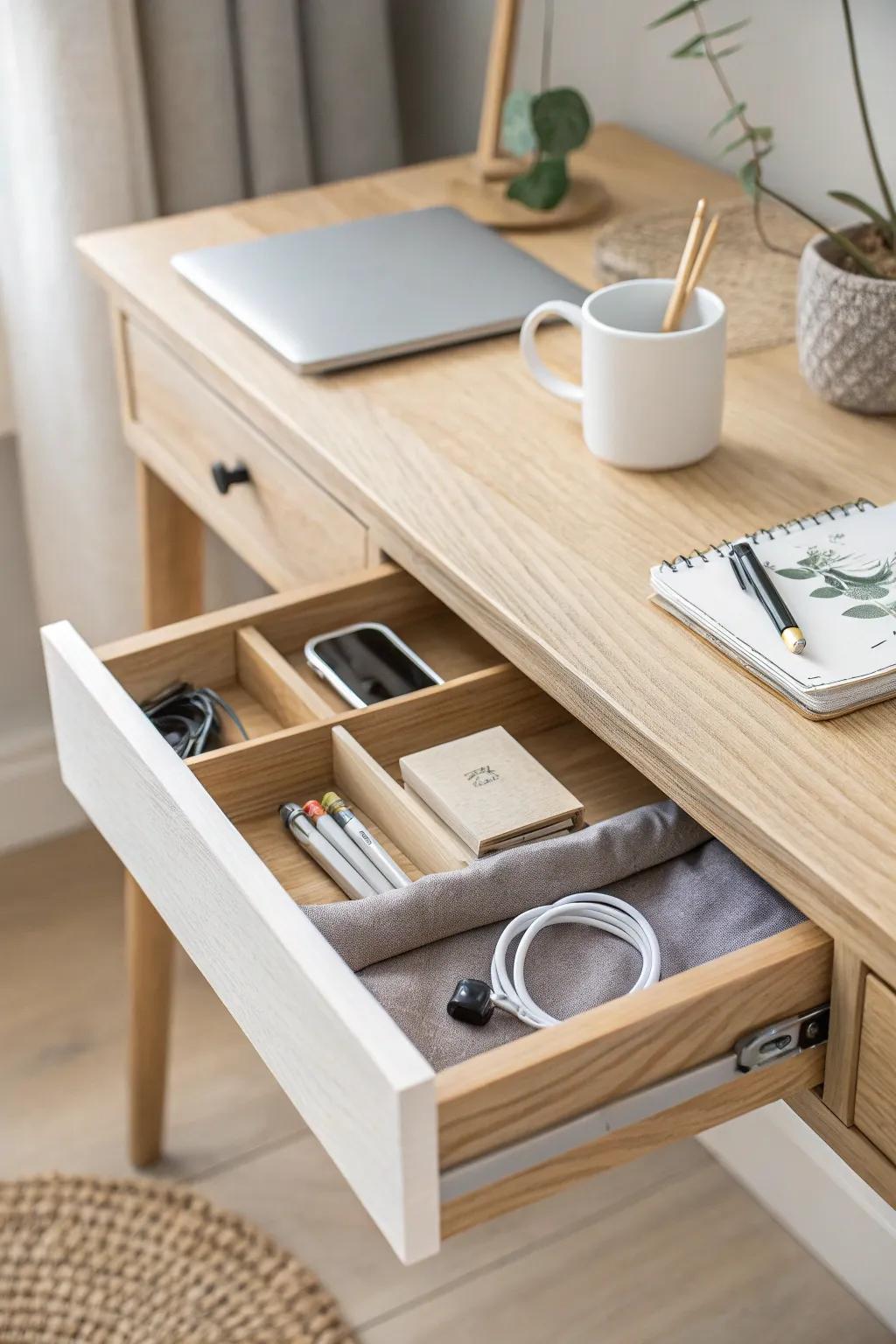 Renter-friendly clamp-on mini drawer—tiny desk essentials tucked away without drilling.