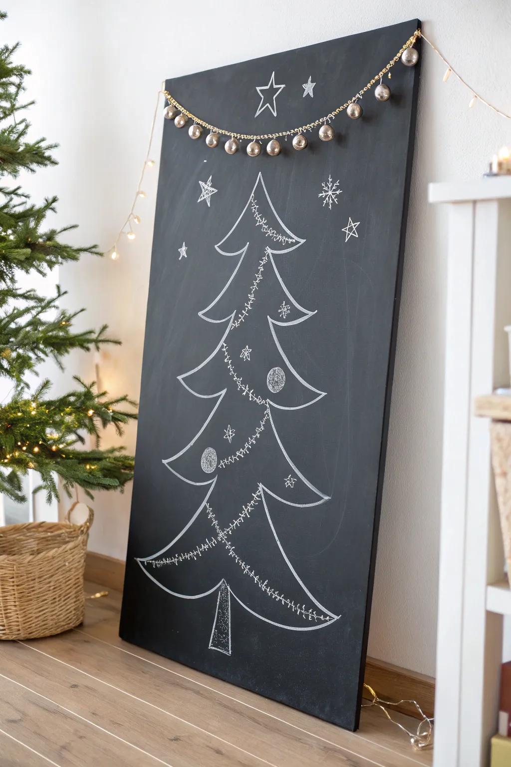 Chalkboard wall Christmas tree: minimalist, changeable décor that’s perfect for small spaces.
