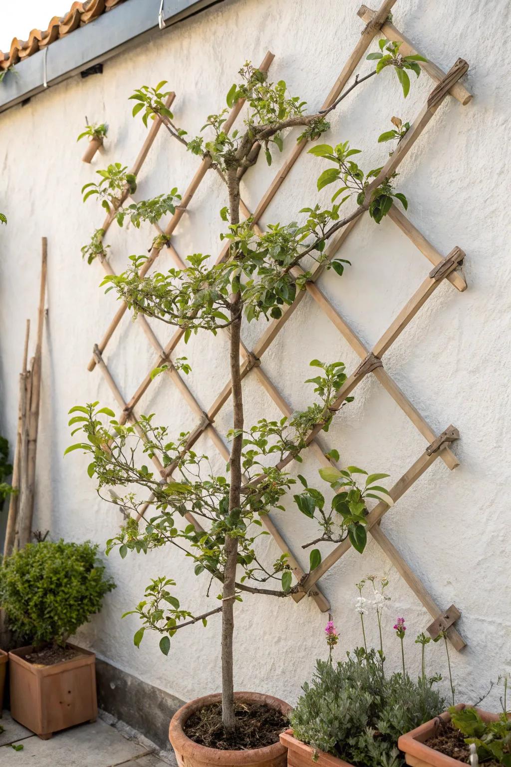 Espalier elegance: a tiny wall garden that looks like a living piece of art.