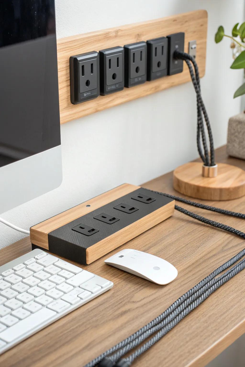 Keyboard-height wall charging strip: no desk clutter, no tech spaghetti—just calm, tidy power.