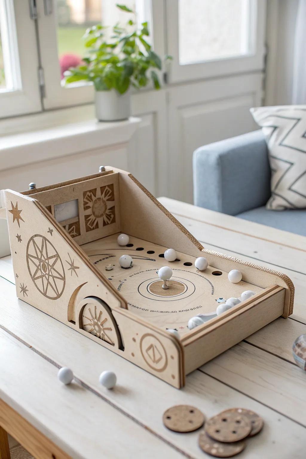 Transform a simple cardboard box into a charming pinball game with a Scandinavian twist. Let creativity shine!