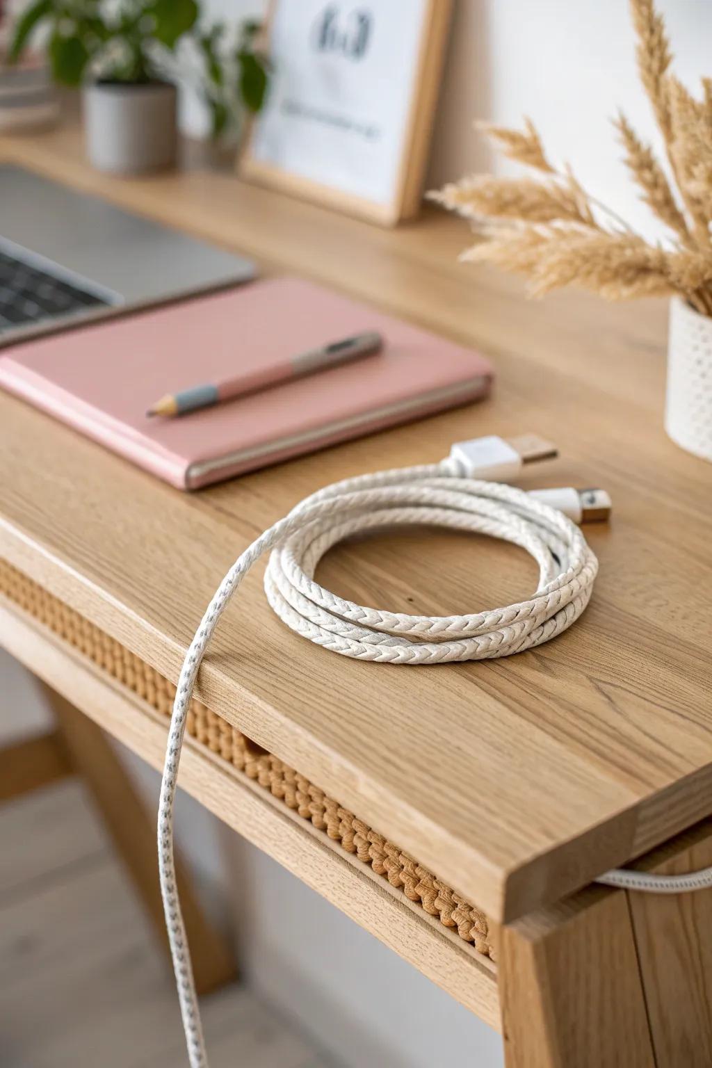 Hide cables with a sleek under-desk tray for a calmer, brighter windowless office.