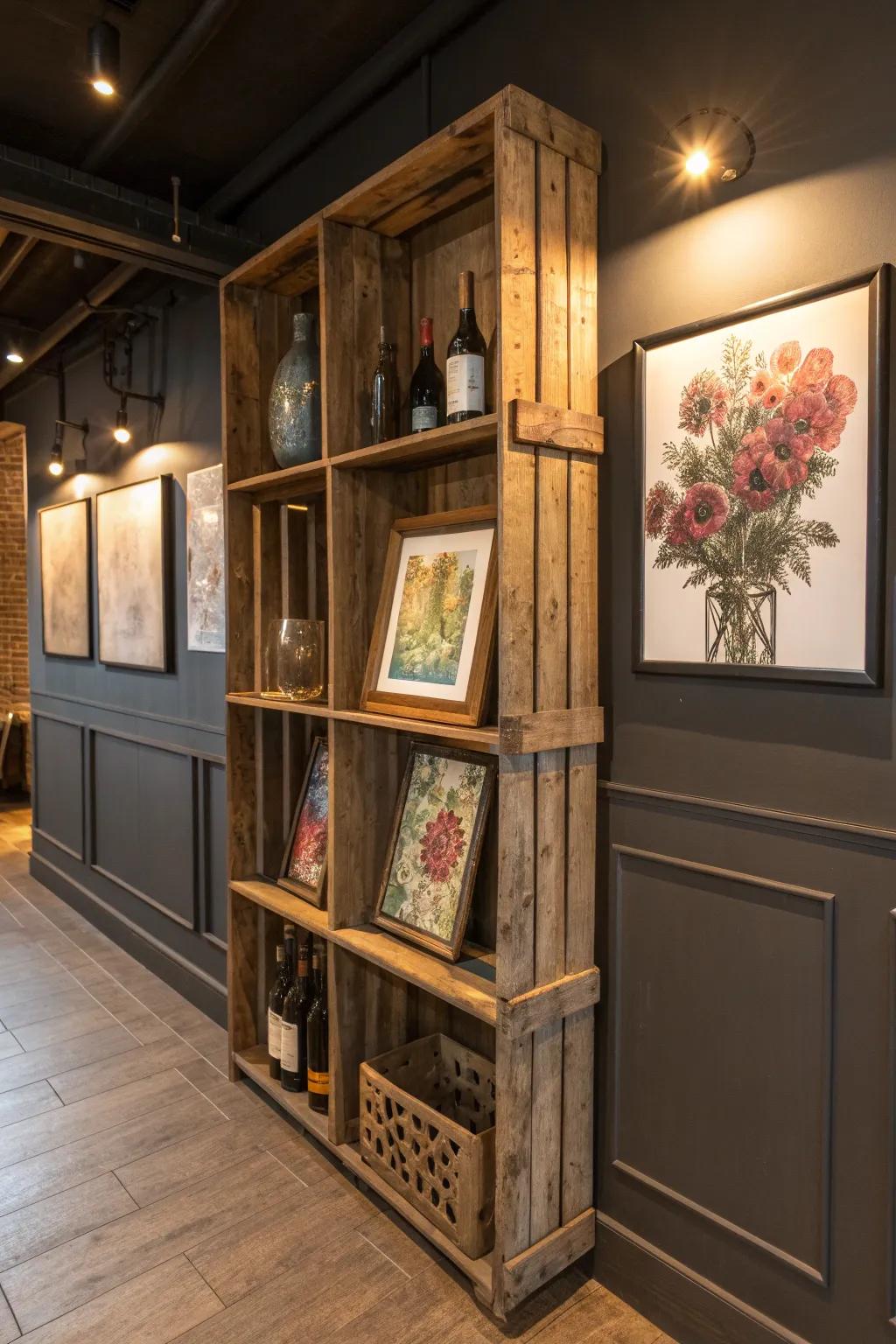 Transform your space with a striking crate gallery wall that celebrates art and craftsmanship.