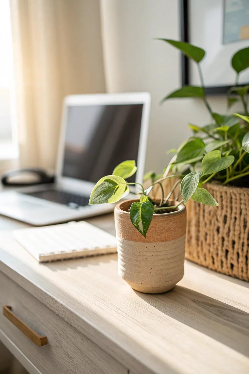 One easy plant by your screen instantly softens a tech-heavy WFH desk and feels calmer.