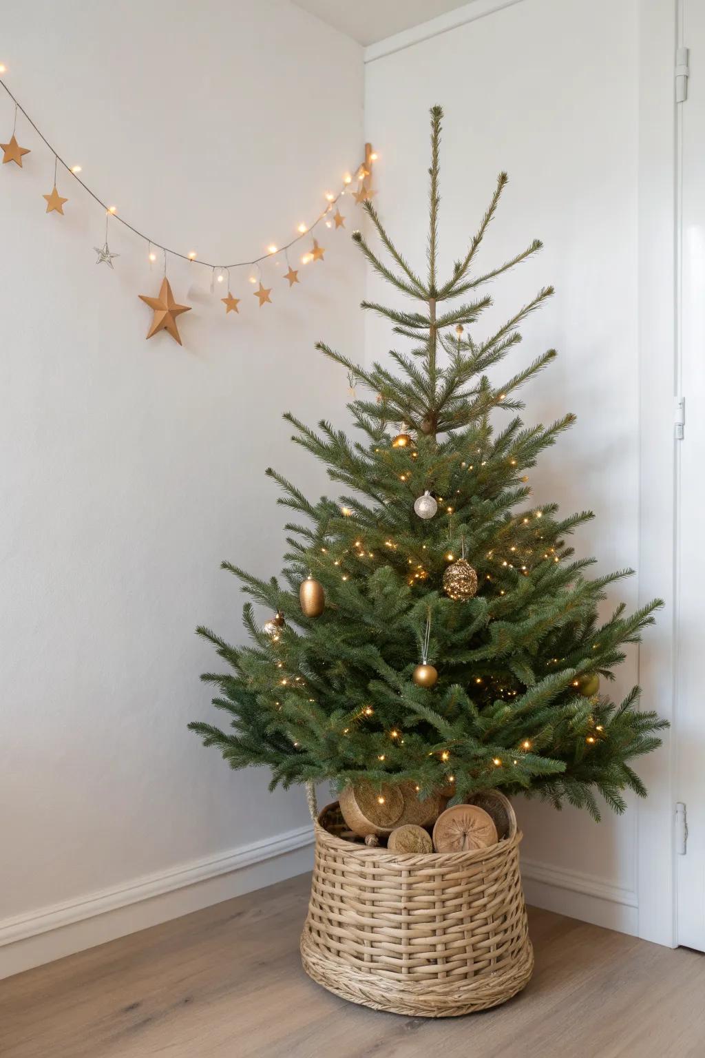 Make a 4ft tree look taller—run a garland of warm lights straight up the wall.