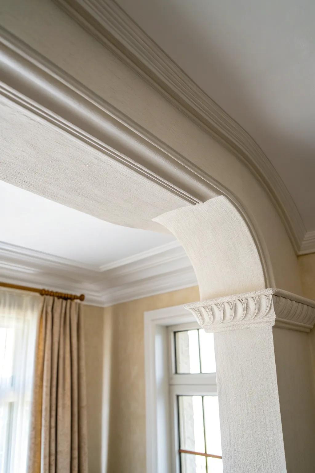 Soft cove edges blur the wall-to-ceiling line, making an 8-foot ceiling feel taller.