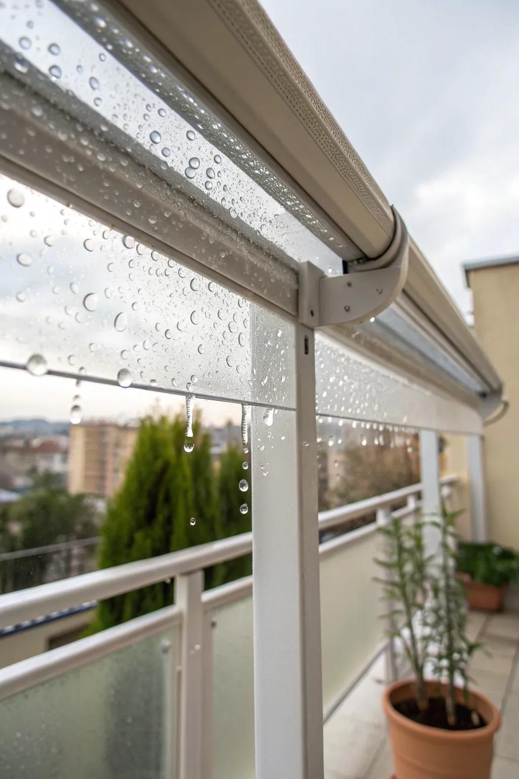 Clear balcony awning panel: rain protection without losing that bright, plant-friendly daylight.
