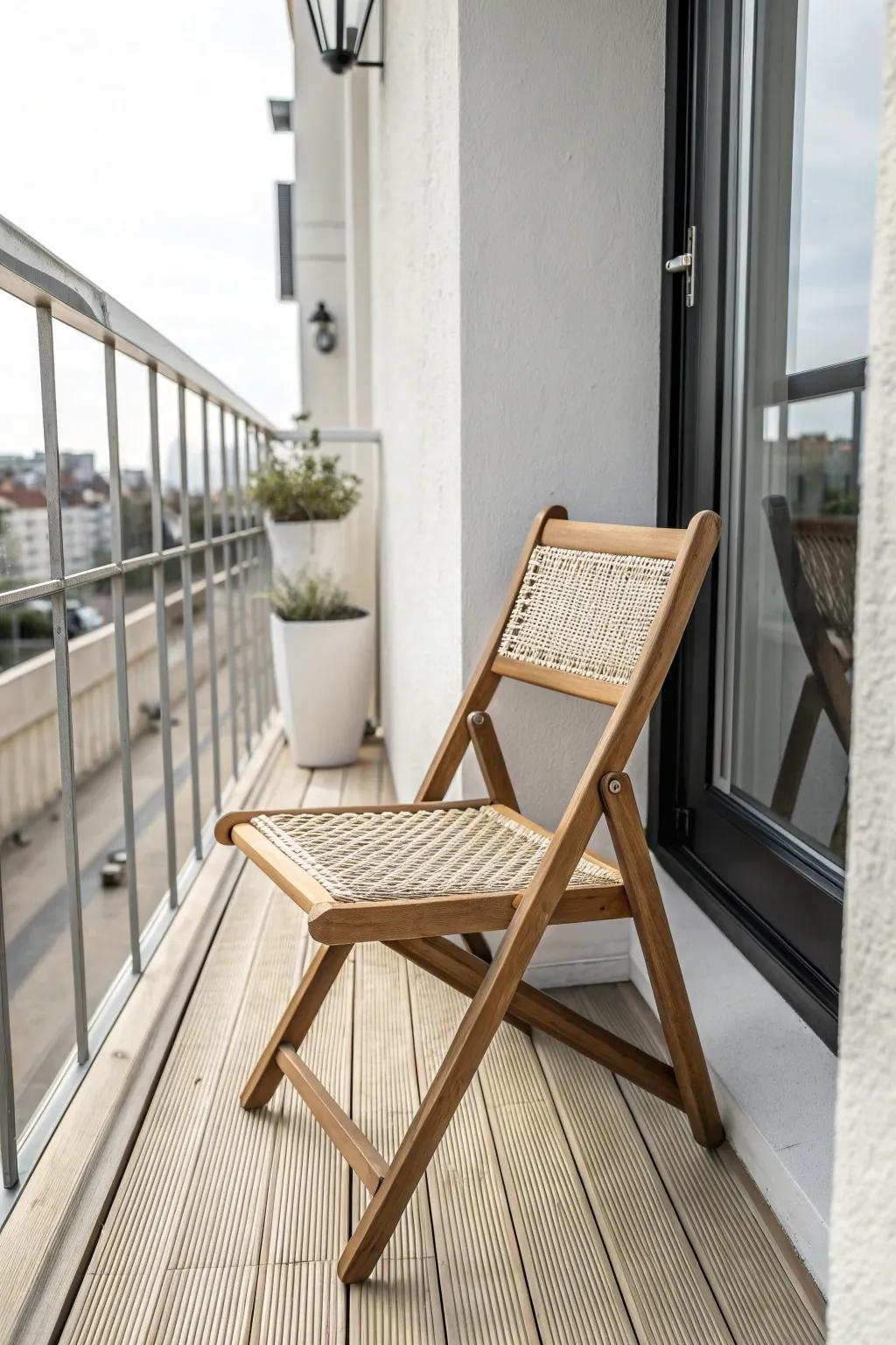 Fold it, hang it, reclaim your balcony deck—one chic chair that actually gets stored.
