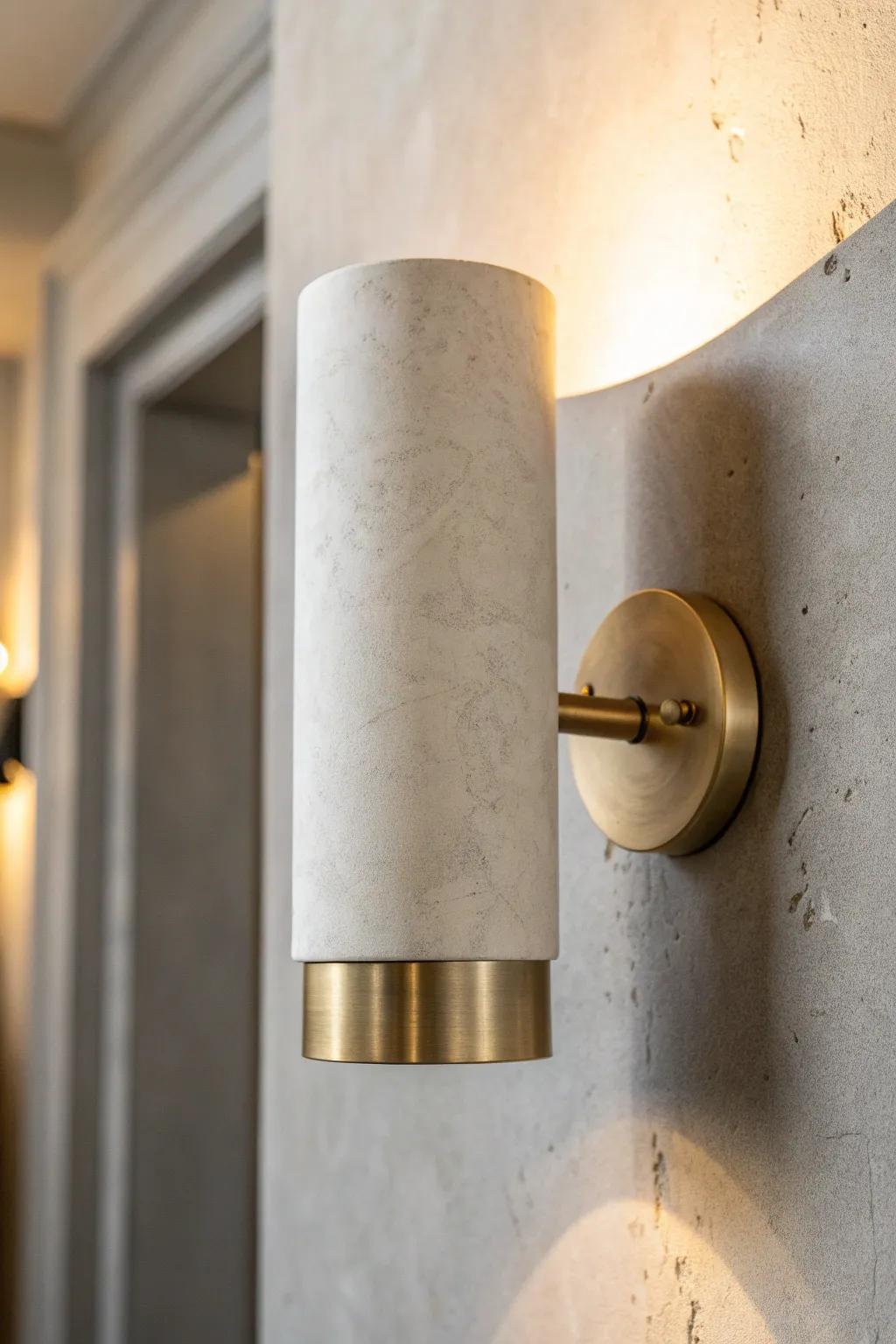 Dimmable artisan sconce: bright for skincare, then dial down to a cozy spa glow at night.