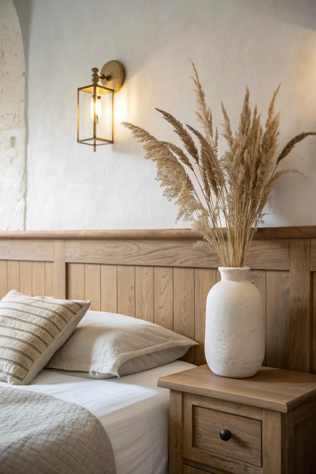 Turn a bedroom ledge into a focal point with warm, symmetrical wall sconces.