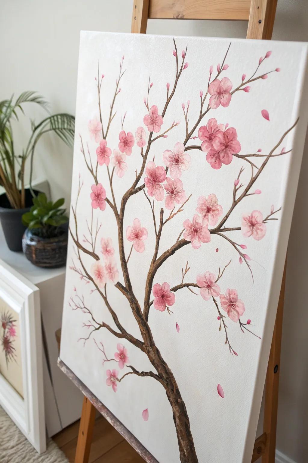 Capture the serene elegance of cherry blossoms with this beginner-friendly acrylic painting idea, perfect for adding a touch of nature-inspired beauty to your space.